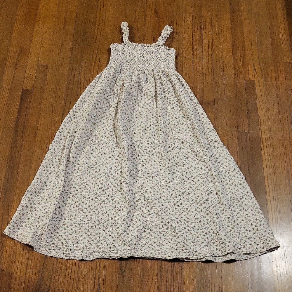 Lil Legs Green and Cream Sleeveless Floral Spaghetti Strap Sundress